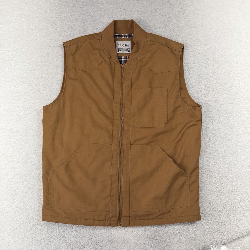 Outlander by Craft Flow Mens Small Tobacco Brown Quilted Flannel Lined Vest Zip*